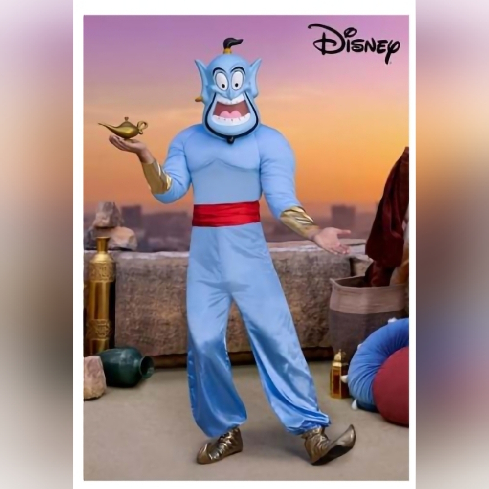 Disney Blue Genie Costume with Red Sash, gold shoes and genie lamp!
